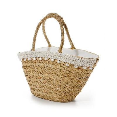 Boston Proper - Natural/White Neutral - Pearl Straw Handbag