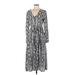 Fashion on Earth Casual Dress - A-Line V-Neck Long sleeves: Gray Snake Print Dresses - Women's Size Medium