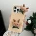 Allytech iPhone 14 Plus Case Christmas Elk Faux Fur Furry Back Cover with Cute Elk Perfect Gift for Christmas Shockproof Protective Phone Case Cover for Apple iPhone 14 Plus - Brown