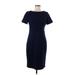 Elie Tahari Casual Dress - Sheath Crew Neck Short sleeves: Blue Solid Dresses - Women's Size 8