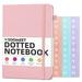 Dot Grid Leather Hardcover Notebook DFITO Hardcover Leather Notebook 100Gsm Premium Thick Paper with Inner Pocket Stickers A5 5.7 x 8.3 inches(Pink)