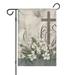 Happy Easter Day Yard Flags Linen Welcome Flag He Is Risen Lilies and Cross Spring Blessing Outdoor Flag Vertical Double Sided House Flags for Home Farmhouse Spring Outdoor Decor 12.5 Ã—18 in.