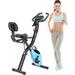 Exercise Bike Folding Cardio Upright and Recumbent Workout Bike with 10-Level Adjustable Resistance Arm Bands and Backrest Indoor Stationary Cycling Bicycle for Men Women Seniors Light Blue