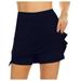 JWZUY Women s Fake Two-Piece Solid Skirt Skort Lightweight Golf Running Tennis Active Athletic Shorts Navy 2XL