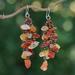 'Orange-Toned Carnelian and Glass Beaded Waterfall Earrings'