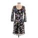 Boston Proper Casual Dress - Sheath Scoop Neck 3/4 sleeves: Black Floral Dresses - New - Women's Size 4