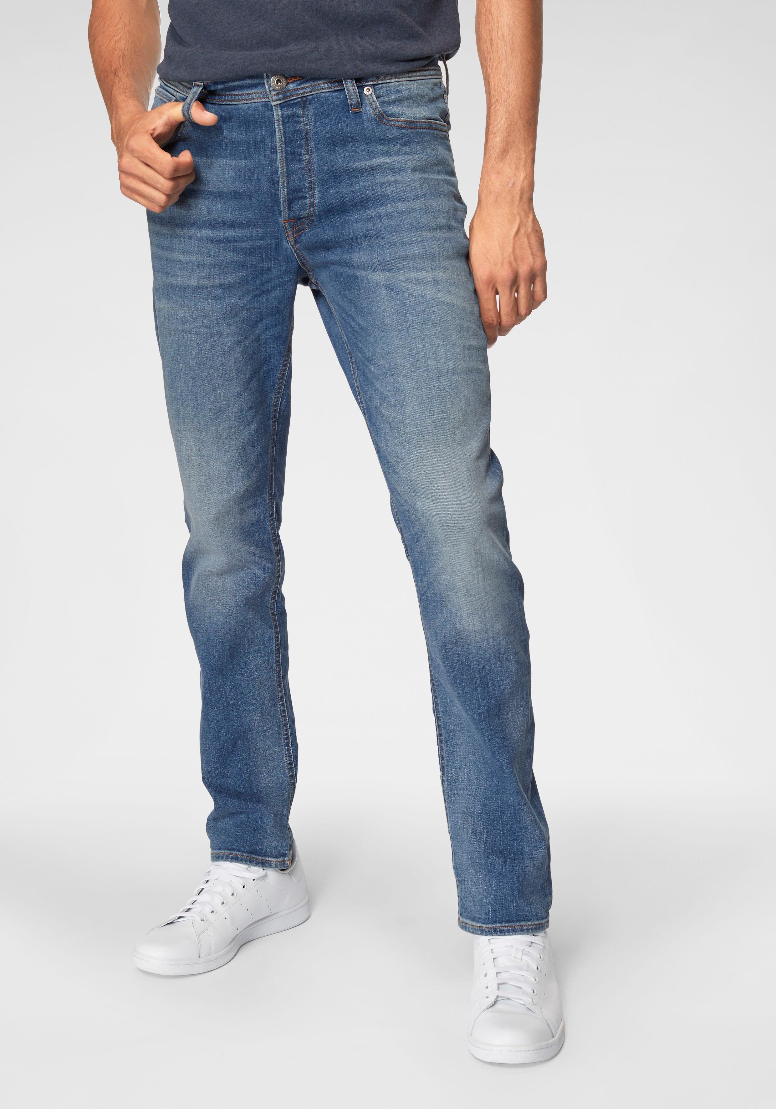Slim-fit-Jeans JACK & JONES "JJITIM mit Waschung und praktischen Taschen", Herren, Gr. 31, Länge 34, blau (light, blau), Denim/Jeans, Obermaterial: 85% Baumwolle, 13% Polyester, 2% Elasthan, slim fit, Jeans Slim-fit-Jeans, Abriebeffekte, modisch,...