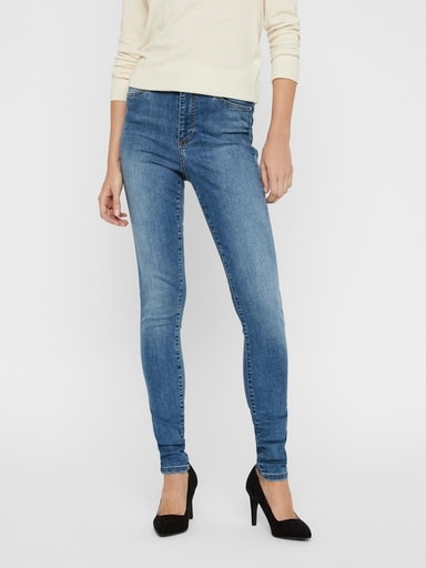 Skinny-fit-Jeans VERO MODA "VMSOPHIA HW SKINNY JEANS LT BL NOOS", Damen, Gr. XXL (44), Länge 34, blau (light blau denim), Denim/Jeans, Obermaterial: 85% Baumwolle, 13% Polyester, 2% Elasthan, unifarben, skinny fit, Jeans