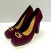 Michael Kors Shoes | Michael Kors Burgundy Suede Leather Buckle Animal Print Pumps Size 9 | Color: Gold/Purple | Size: 9