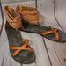 Nine West Shoes | Nine West Dark Burnt Orange Aztec Ankle Wrap Flat Leather Sandals Zipper Sz 9.5 | Color: Cream/Orange | Size: 9.5