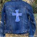 Levi's Jackets & Coats | Levi's Denim Trucker Jacket Sz M Custom Embroidered Cross Faith Hope Love Nwt | Color: Blue | Size: M