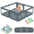 Baby Playpen,180 x 150 cm Large Playpen, Play Pen Babies and Toddlers with 50 Ball Pit, 4X Handles, Zippered Door, Basket Net, and Breathable Mesh - Play Pen with Storage Bag