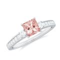 Rosec Jewels Princess Cut Morganite Engagement Ring with Diamond, Morganite Classic Engagement Ring, White-Gold, Size:U