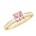 Rosec Jewels Princess Cut Morganite Engagement Ring with Diamond, Morganite Classic Engagement Ring, Yellow-Gold, Size:Z