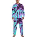 Purple And Blue Tie Dye Soft Mens Pyjamas Set Comfortable Long Sleeve Loungewear Top And Bottoms Gifts S