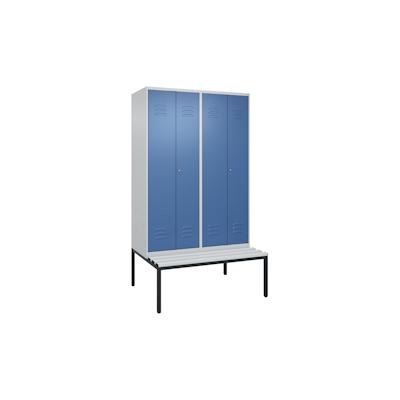 C+P Doppel-Spind Classic PLUS Kunststoff untergebaute Bank, 4 Abteile, Trennwand, HxBxT 212x120x82cm, Zylinderschloss, Hellgrau/Fernblau von PROREGAL Image