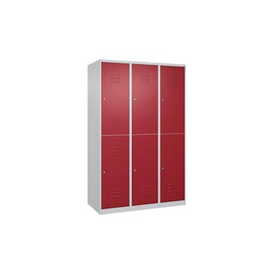 C+P Spind Classic PLUS, 6 Abteile, HxBxT 185x120x50cm, Zylinderschloss, Hellgrau/Rubinrot von PROREGAL Image