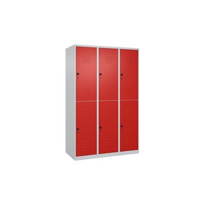 C+P Spind Classic PLUS, 6 Abteile, HxBxT 185x120x50cm, Sicherheitsdrehriegel, Hellgrau/Rot von PROREGAL Image
