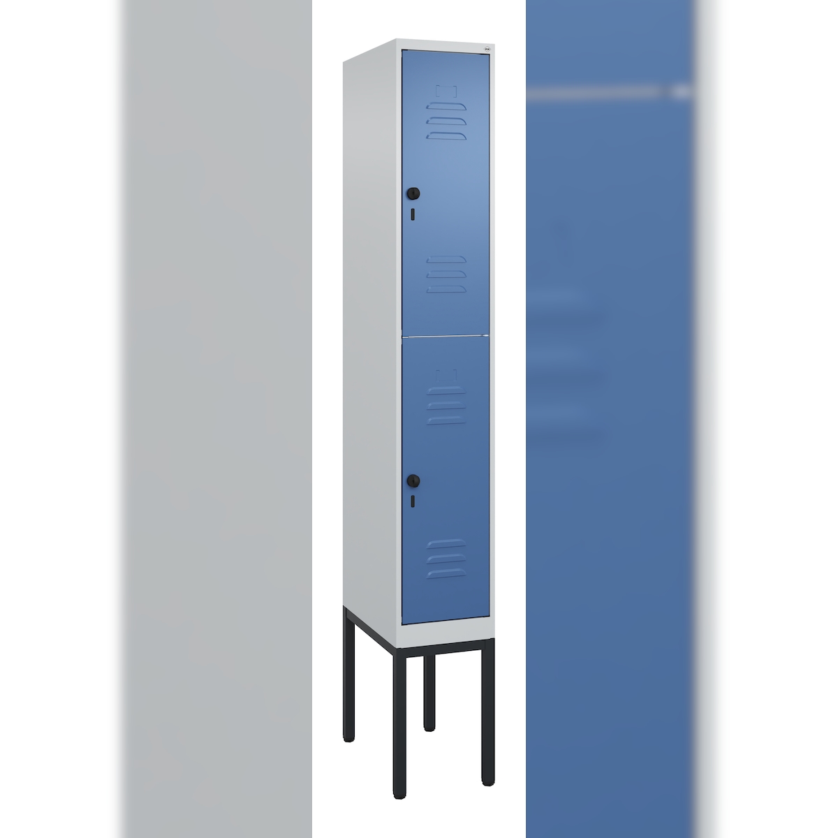 C+P Spind Classic PLUS, Gestell, 2 Abteile, HxBxT 212x30x50cm, Sicherheitsdrehriegel, Hellgrau/Fernblau von PROREGAL Image