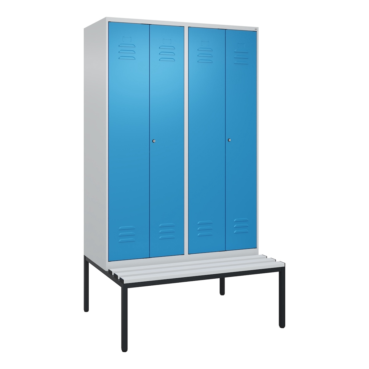 C+P Doppel-Spind Classic PLUS Kunststoff untergebaute Bank, 4 Abteile, Trennwand, HxBxT 212x120x82cm, Zylinderschloss, Hellgrau/Lichtblau von PROREGAL Image