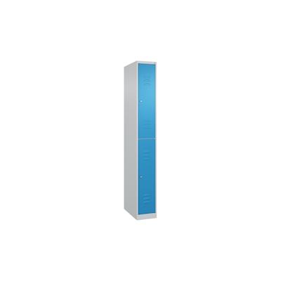 C+P Spind Classic PLUS, 2 Abteile, HxBxT 185x25x50cm, Zylinderschloss, Hellgrau/Lichtblau von PROREGAL Image