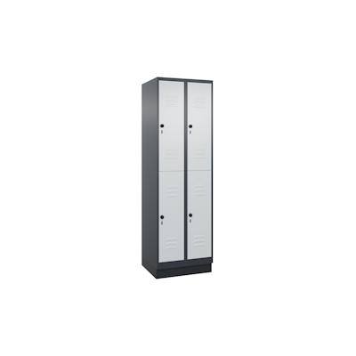 C+P Spind Classic PLUS, Sockel, 4 Abteile, HxBxT 195x60x50cm, Sicherheitsdrehriegel, Anthrazit/Hellgrau von PROREGAL Image