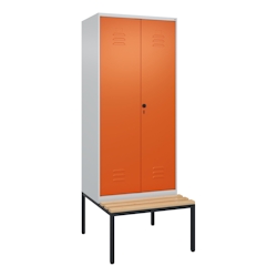 C+P Doppel-Spind Classic PLUS Buche untergebaute Bank 2 Abteile, HxBxT 212x80x82cm, Sicherheitsdrehriegel, Hellgrau/Reinorange von PROREGAL Image