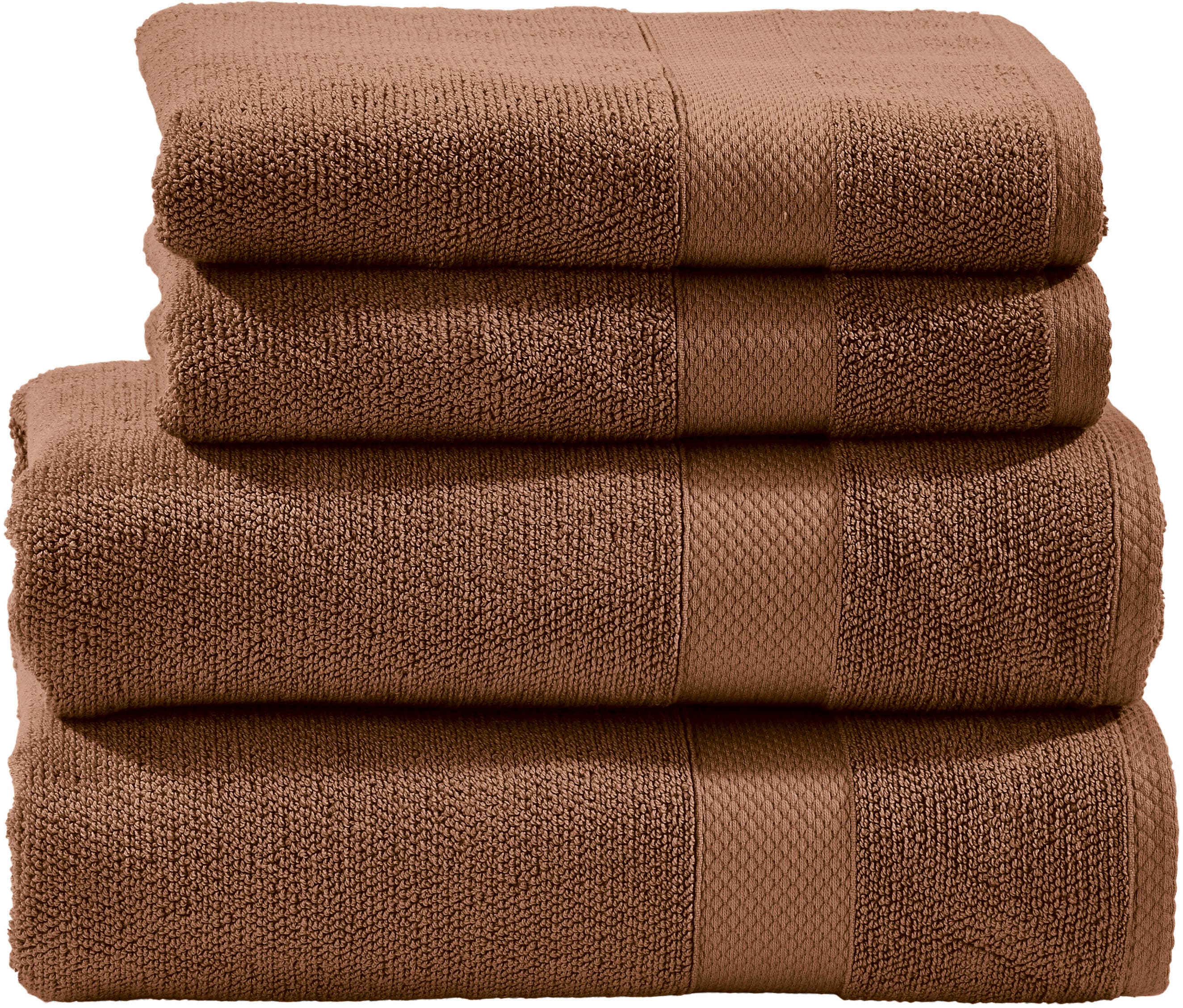 Handtuch Set DONE. "Deluxe 2x Handtücher (50x100 cm), 2x Duschtücher (70x140 cm)", braun (cognac), 4 Stk., Zwirnfrottee, Zwirnfrottee, Obermaterial: 100% Baumwolle, Handtücher, Hotelqualität aus hochwertigem Zwirnfrottier