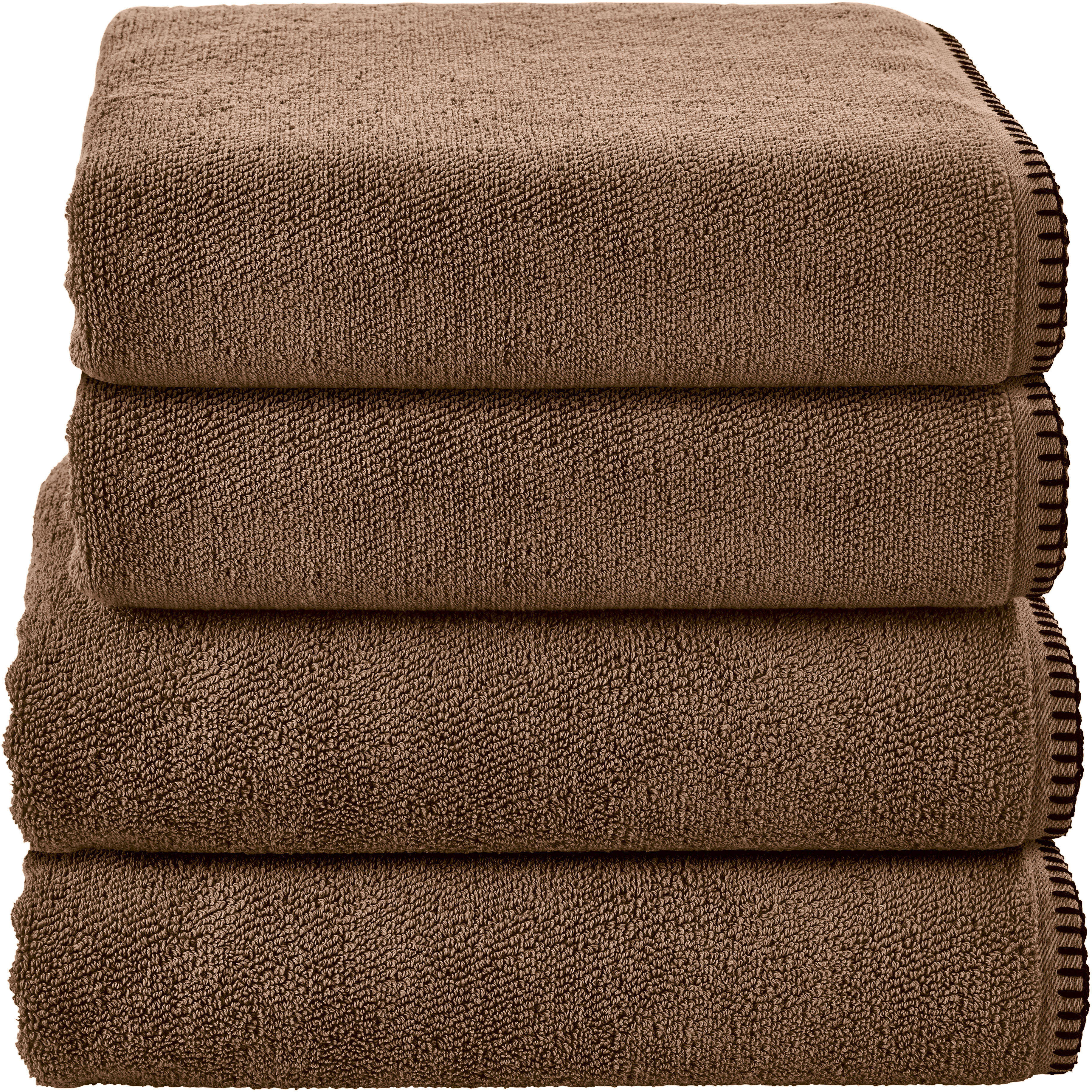 Handtuch Set DONE. "Deluxe Prime 2xHandtücher (50x100 cm), 2x Duschtücher (70x140 cm)", braun (cognac), 4 Stk., Zwirnfrottee, Zwirnfrottee, Obermaterial: 100% Baumwolle, Handtuch-Sets, mit einfassender Ziernaht in schwarz