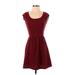 Eyelash Couture Casual Dress - Mini Scoop Neck Short sleeves: Burgundy Print Dresses - Women's Size X-Small