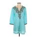 Chico's Casual Dress - Shift V Neck 3/4 sleeves: Teal Dresses - Women's Size Small