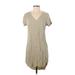 Cloth & Stone Casual Dress - Shift V Neck Short sleeves: Tan Print Dresses - Women's Size X-Small