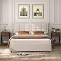 Ebern Designs Mellark 3 Piece Bedroom Set Bed Frame w/ W/ Charging Station & 2 Nightstands Upholstered/ in Brown | Wayfair