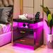 Wrought Studio™ Led Nightstand w/ Wireless Charging Station Wood in Black | 23 H x 20 W x 16 D in | Wayfair A497B028D08D414CAB179EF40BE717CC