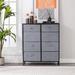 Ebern Designs Markail 33" Wide Wooden Accent Cabinet w/ Wood Top & 8 Fabric Drawers Wood/Metal in Brown/Gray | Wayfair