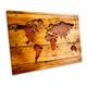 Map World Wooden Effect Picture Brown CANVAS WALL ART Print