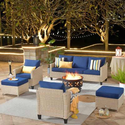 XIZZI Patio Wicker Furniture 6-Piece with Wood Burning Fire Pit