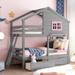 Twin over Twin Bunk Bed with 2 Drawers, 1 Storage Box, 1 Shelf, Window and Roof