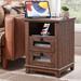 Farmhouse 2-Drawer Nightstand with Charging Station for Living Room
