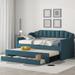 Green Twin Size Wood Bed w/ House-shaped Headboard, Floor Bed Platform Bed w/ Fences