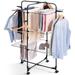 Clothes Drying Rack, 3-Tier Collapsible Laundry Rack Stand Garment Drying Station with Wheels and 4 Hooks, Indoor-Outdoor Use