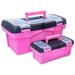 Restored Pink Power Pink Tool Box for Women - Sewing Art & Craft Organizer Box Small & Large Plastic Tool Box with Handle - Pink Toolbox Sewing Box Tool Storage Box - Portable Mini Locking Tool Boxes (2 Pack) (Refurbished)