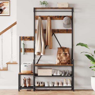 Industrial Parent-Child Hall Tree with Bench - 44.48"W x 11.81"D x 70.86"H