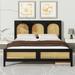 Full/Queen Size Platform Bed with Rattan Headboard and Footboard, Wood Storage Platform Bed with 2 Drawers & Wood Slats Support