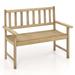 Costway Teak Wood Garden Bench 2-Person Patio Bench with Backrest & Armrests Natural