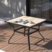 Outdoor Patio Dining Table Square Metal Table with Umbrella Hole and Wood-Look Tabletop for Porch Garden Backyard Balcony (1 Table)