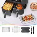 LSLJS Air Fryer Basket Stackable Multi-Layer Air Fryer Rack 5 x 8 Stainless Steel Air Fryer Grill Rack Air Fryer Accessories Clearance (with 4 Grill Skewers & 1 Oil Brush & 1 Clamp & 1 Pan Mat)