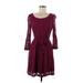 Kensie Casual Dress - A-Line Scoop Neck 3/4 sleeves: Burgundy Solid Dresses - Women's Size Medium
