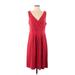 Lands' End Cocktail Dress - A-Line V Neck Sleeveless: Red Solid Dresses - Women's Size Medium