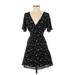 BB Dakota Casual Dress - Mini V Neck Short sleeves: Black Floral Dresses - Women's Size 0